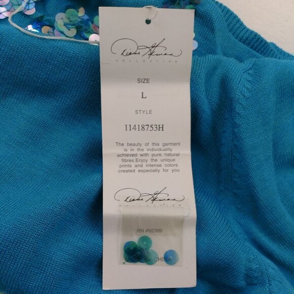 Diane Gilman Womens Blue/ Turquoise 100% Silk Sweater w/ Sequins - Picture 10 of 13